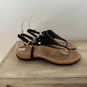 Vionic Kirra Black Leather T-Strap Thong Sandals Size 6.5